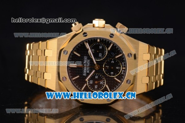 Audemars Piguet Royal Oak Chronograph Swiss Valjoux 7750 Automatic Yellow Gold Case/Bracelet with Black Dial Stick Markers (EF) - Click Image to Close